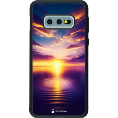 Coque Samsung Galaxy S10e - Silicone rigide noir Coucher soleil jaune violet