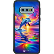 Coque Samsung Galaxy S10e - Silicone rigide noir Dauphin arc-en-ciel heureux