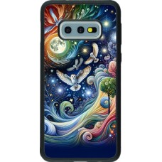 Coque Samsung Galaxy S10e - Silicone rigide noir hibou volant floral