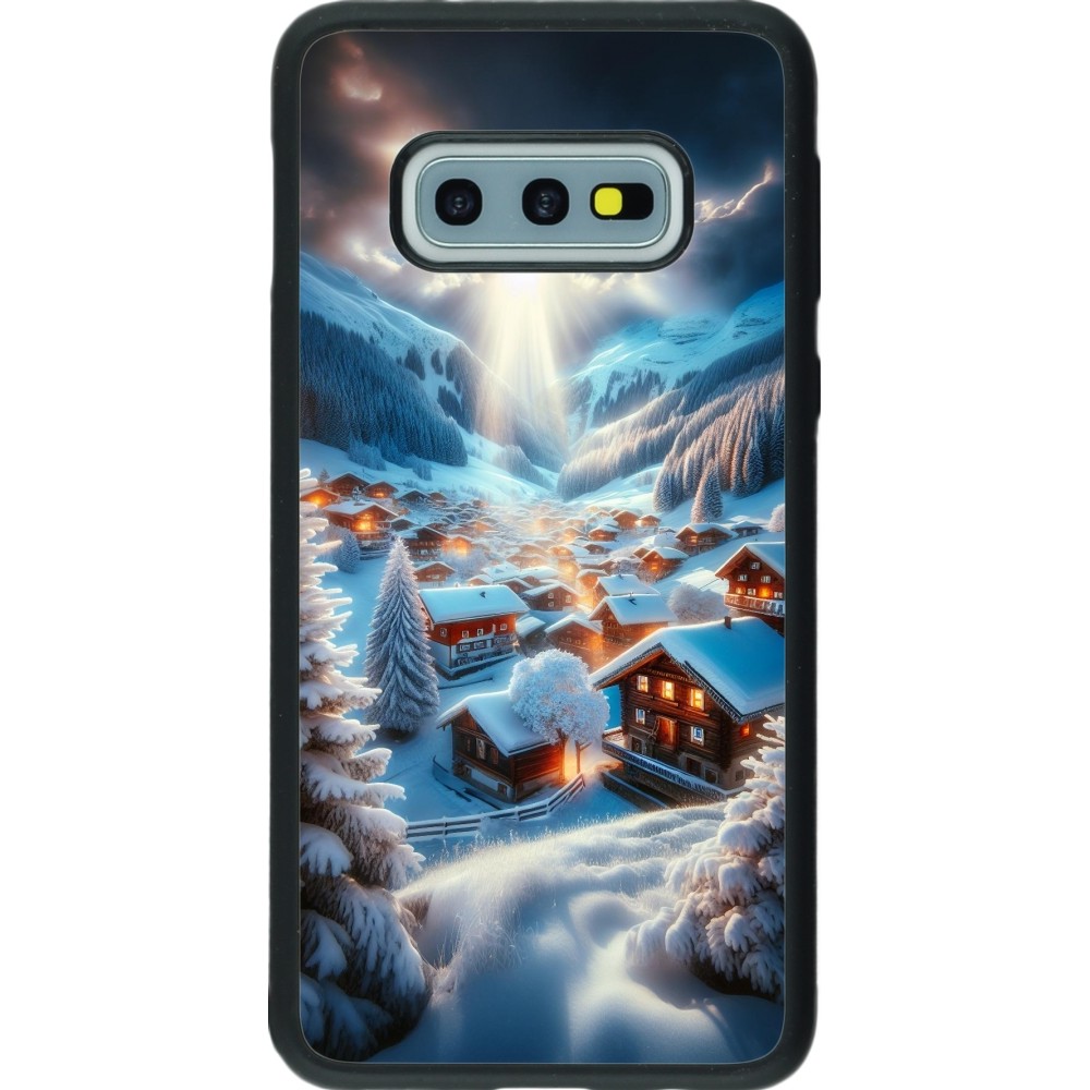 Coque Samsung Galaxy S10e - Silicone rigide noir Mont Neige Lumière