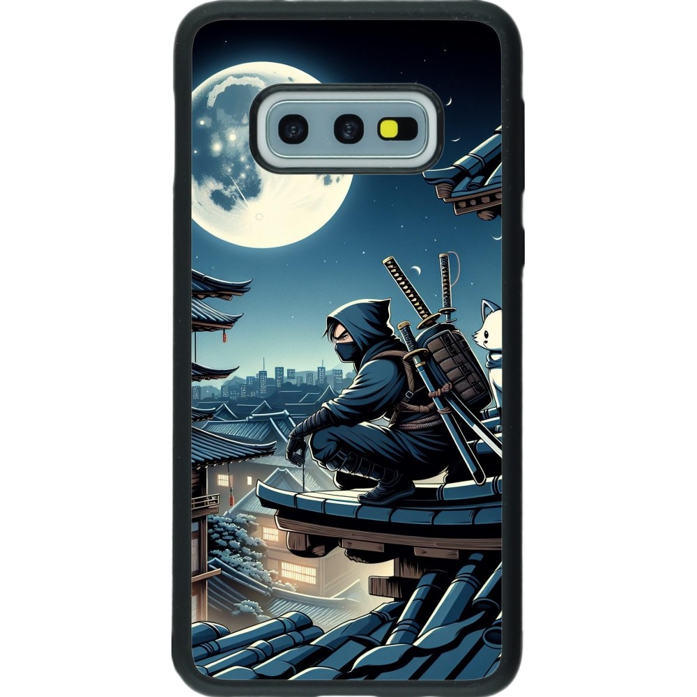 Coque Samsung Galaxy S10e - Silicone rigide noir Ninja sous la lune