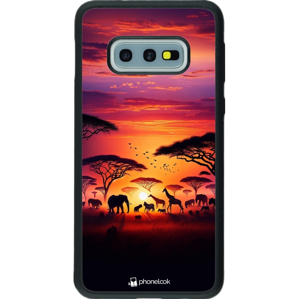 Samsung Galaxy S10e Case Hülle - Silikon schwarz Safari Sonnenuntergang Wildtiere