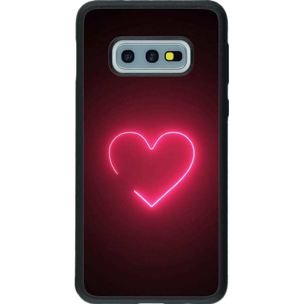 Coque Samsung Galaxy S10e - Silicone rigide noir Valentine 2023 single neon heart