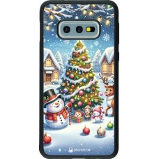 Coque Samsung Galaxy S10e - Silicone rigide noir Noël 2023 bonhomme de neige et sapin