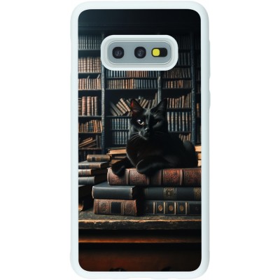 Coque Samsung Galaxy S10e - Silicone rigide blanc Chat livres sombres