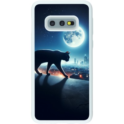 Coque Samsung Galaxy S10e - Silicone rigide blanc Chat noir sous la pleine lune