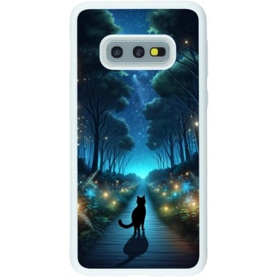 Coque Samsung Galaxy S10e - Silicone rigide blanc Chat noir promenade