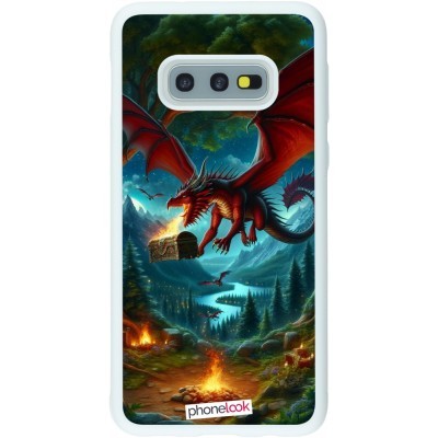 Coque Samsung Galaxy S10e - Silicone rigide blanc Dragon Volant Forêt Trésor