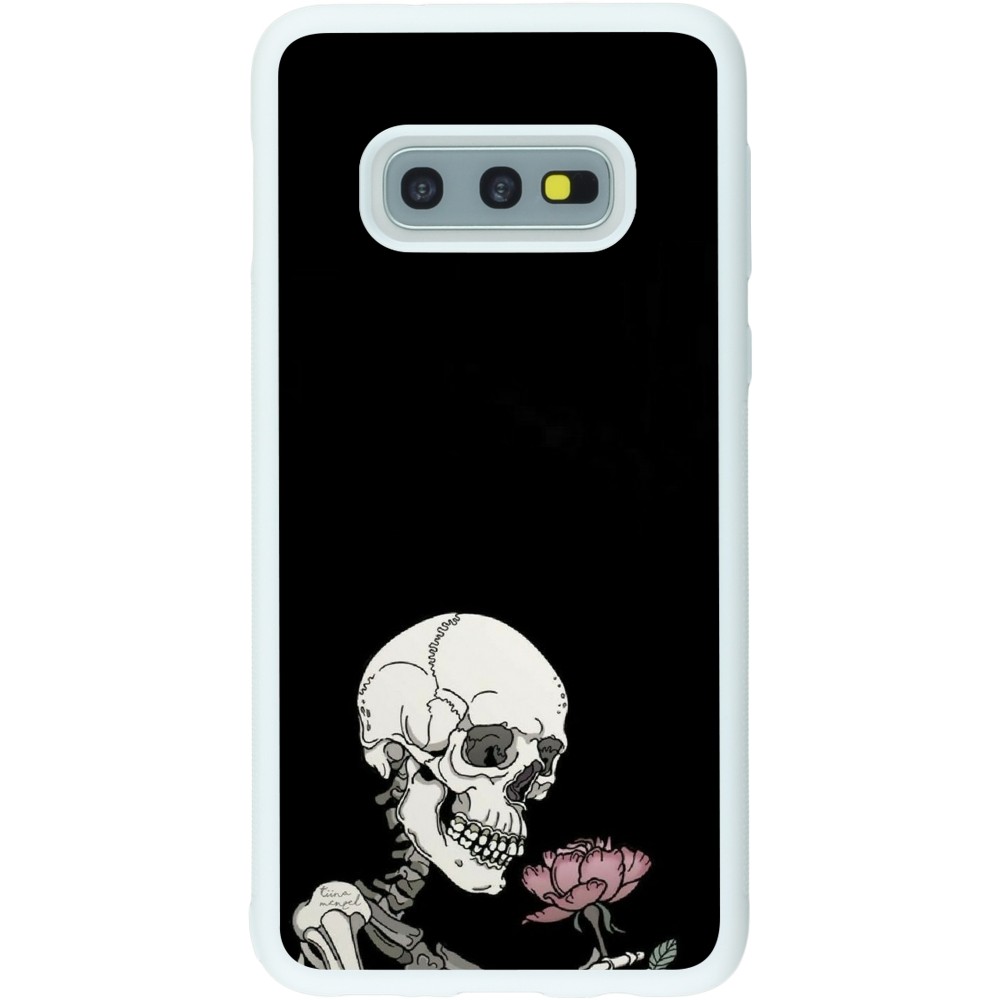 Coque Samsung Galaxy S10e - Silicone rigide blanc Halloween 2023 rose and skeleton