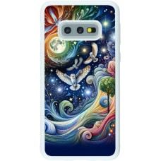 Coque Samsung Galaxy S10e - Silicone rigide blanc hibou volant floral