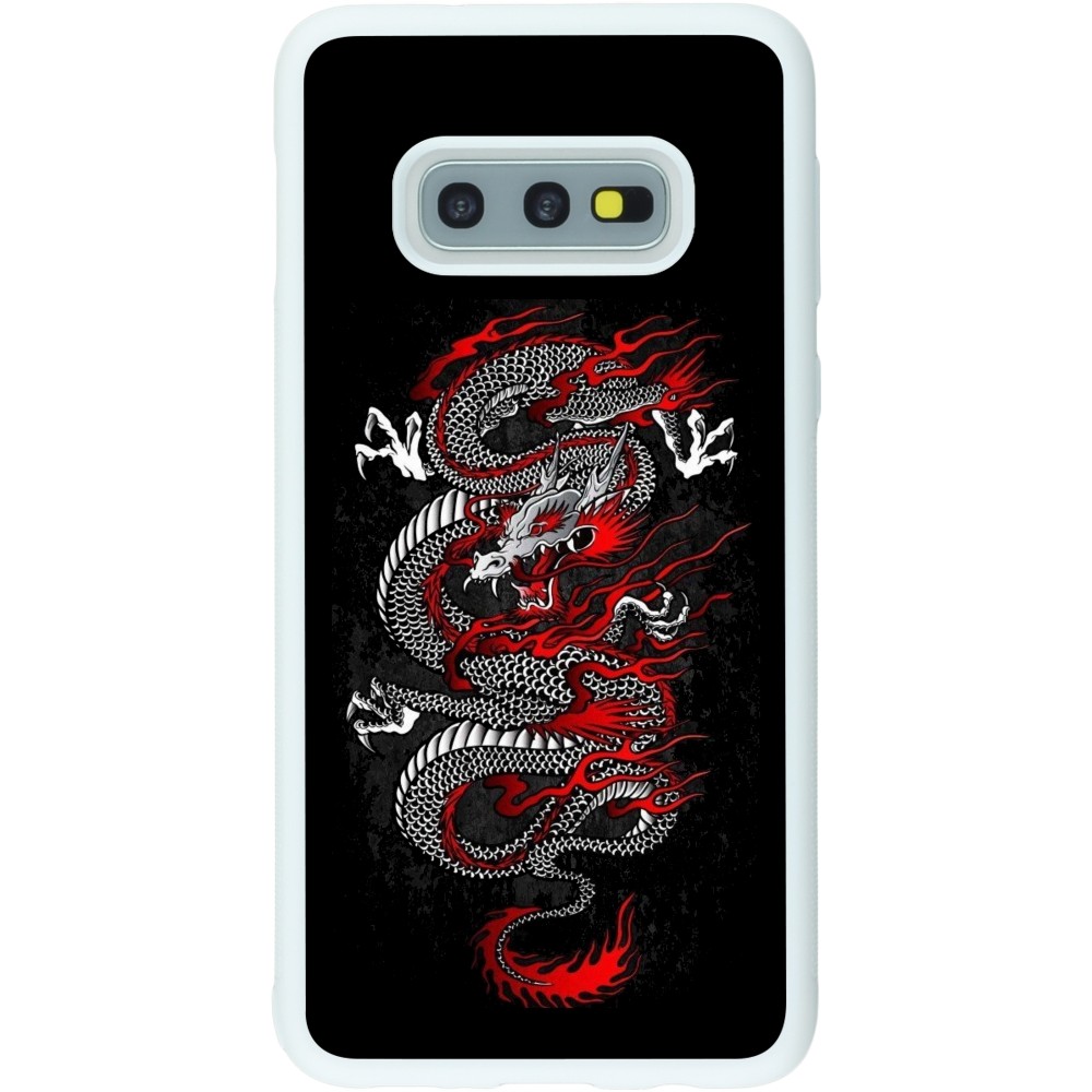 Coque Samsung Galaxy S10e - Silicone rigide blanc Japanese style Dragon Tattoo Red Black