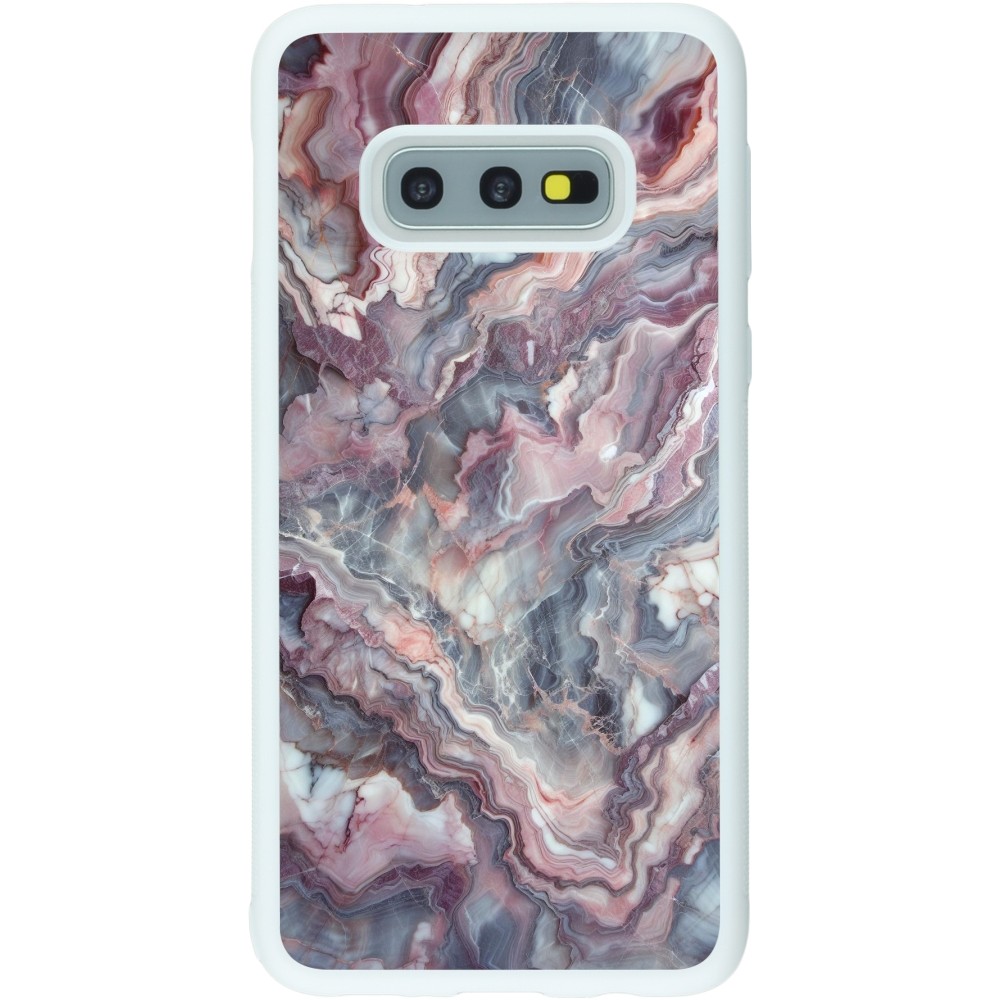 Coque Samsung Galaxy S10e - Silicone rigide blanc Marbre violette argentée