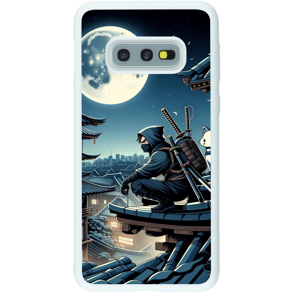 Coque Samsung Galaxy S10e - Silicone rigide blanc Ninja sous la lune