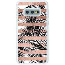 Coque Samsung Galaxy S10e - Silicone rigide blanc Palm trees gold stripes