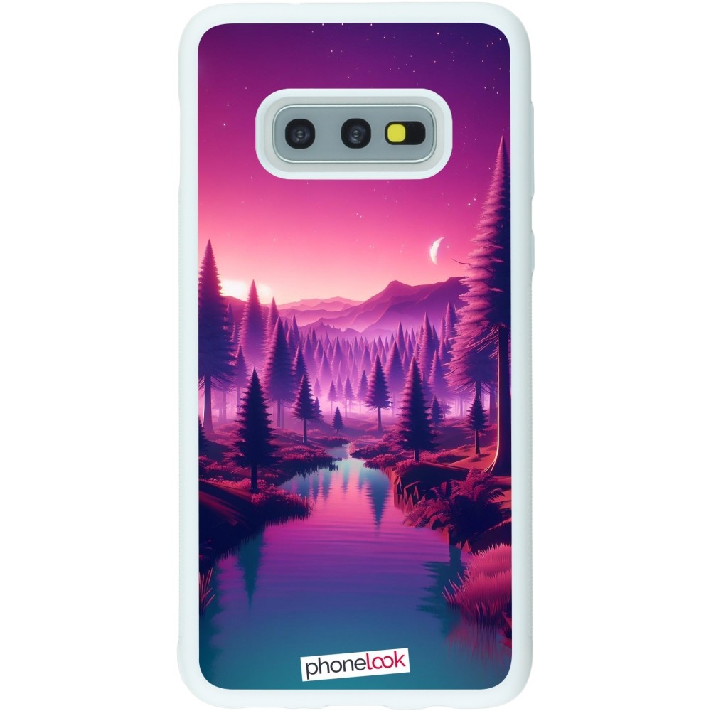 Coque Samsung Galaxy S10e - Silicone rigide blanc Paysage Violet-Rose