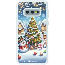 Coque Samsung Galaxy S10e - Silicone rigide blanc Noël 2023 bonhomme de neige et sapin