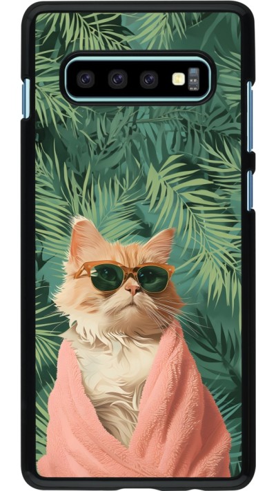 Coque Samsung Galaxy S10+ - Cat Summer Palms