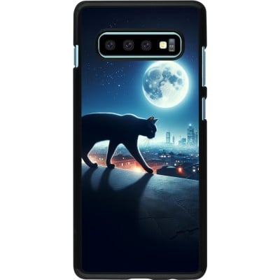 Coque Samsung Galaxy S10+ - Chat noir sous la pleine lune