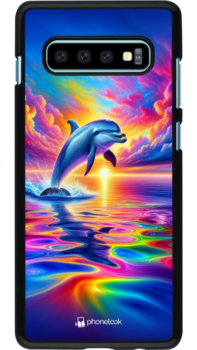 Coque Samsung Galaxy S10+ - Dauphin arc-en-ciel heureux