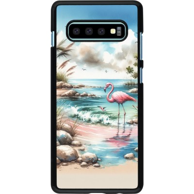 Coque Samsung Galaxy S10+ - Flamant rose aquarelle