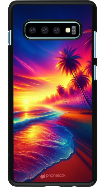 Coque Samsung Galaxy S10+ - Plage coucher soleil flashy