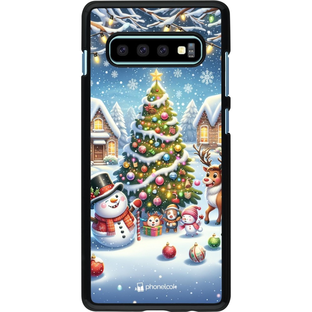 Coque Samsung Galaxy S10+ - Noël 2023 bonhomme de neige et sapin