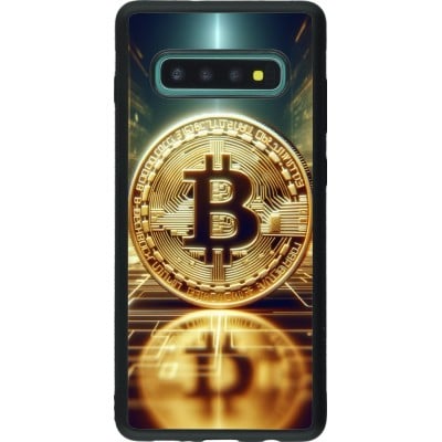 Coque Samsung Galaxy S10+ - Silicone rigide noir Bitcoin Standing