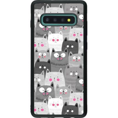 Coque Samsung Galaxy S10+ - Silicone rigide noir Chats gris troupeau