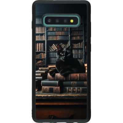 Coque Samsung Galaxy S10+ - Silicone rigide noir Chat livres sombres