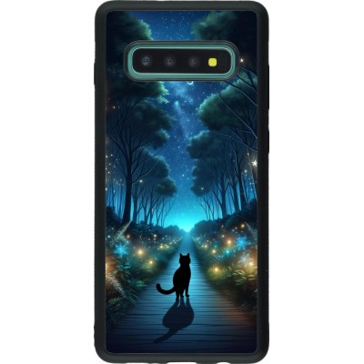 Coque Samsung Galaxy S10+ - Silicone rigide noir Chat noir promenade