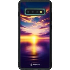 Coque Samsung Galaxy S10+ - Silicone rigide noir Coucher soleil jaune violet