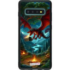 Coque Samsung Galaxy S10+ - Silicone rigide noir Dragon Volant Forêt Trésor