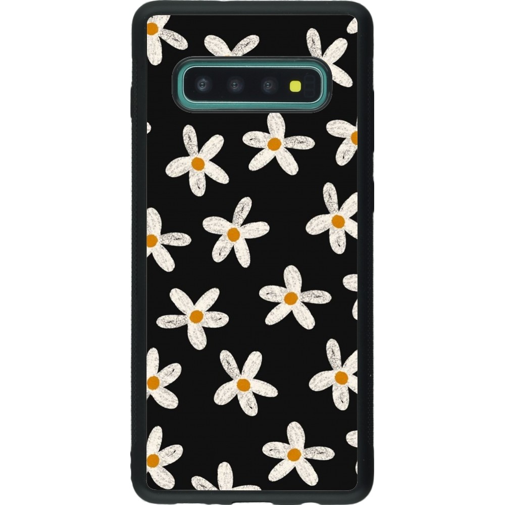 Coque Samsung Galaxy S10+ - Silicone rigide noir Easter 2024 white on black flower