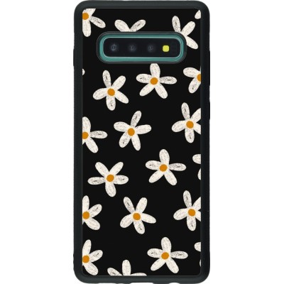 Coque Samsung Galaxy S10+ - Silicone rigide noir Easter 2024 white on black flower