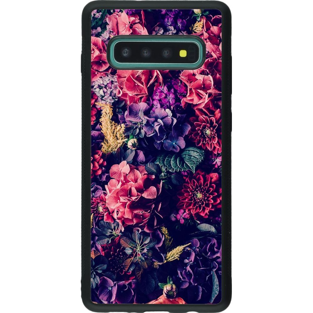 Coque Samsung Galaxy S10+ - Silicone rigide noir Flowers Dark