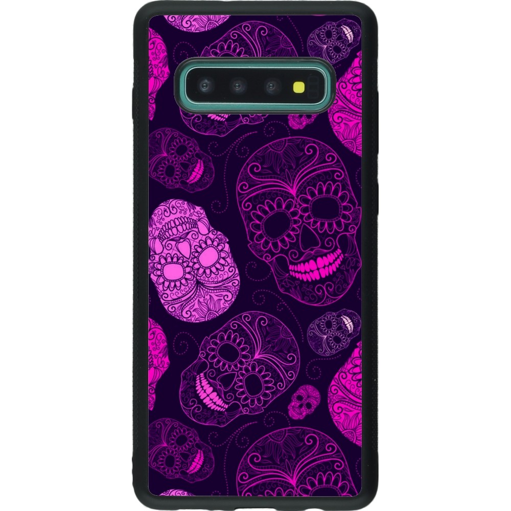 Coque Samsung Galaxy S10+ - Silicone rigide noir Halloween 2023 pink skulls