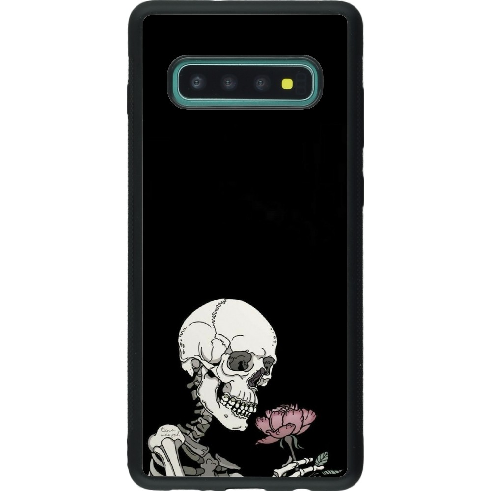 Coque Samsung Galaxy S10+ - Silicone rigide noir Halloween 2023 rose and skeleton