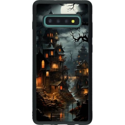 Coque Samsung Galaxy S10+ - Silicone rigide noir Halloween 2024 scary town