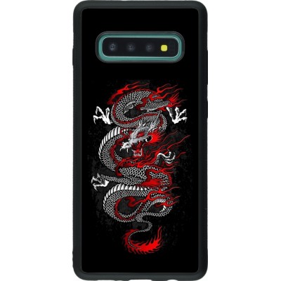 Coque Samsung Galaxy S10+ - Silicone rigide noir Japanese style Dragon Tattoo Red Black