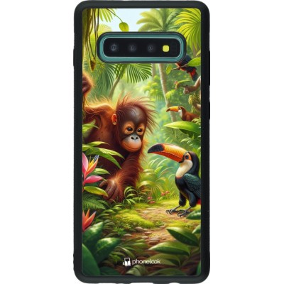 Coque Samsung Galaxy S10+ - Silicone rigide noir Jungle Tropicale Tayrona