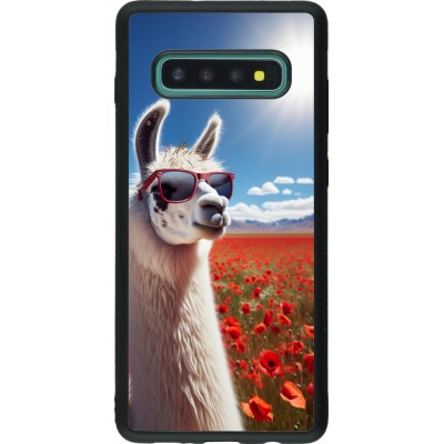 Coque Samsung Galaxy S10+ - Silicone rigide noir Lama Chic en Coquelicot