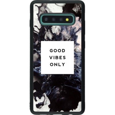 Coque Samsung Galaxy S10+ - Silicone rigide noir Marble Good Vibes Only