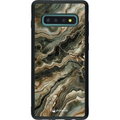 Coque Samsung Galaxy S10+ - Silicone rigide noir Marbre Olive