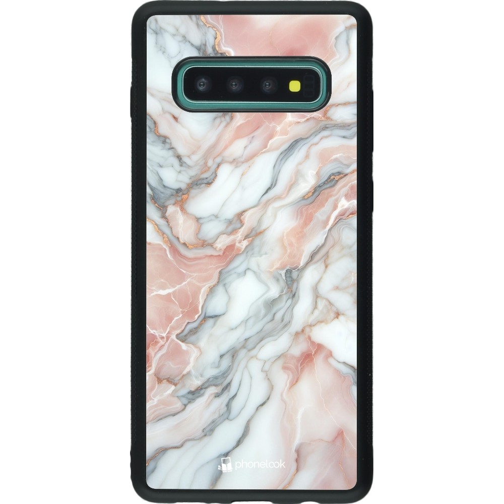 Coque Samsung Galaxy S10+ - Silicone rigide noir Marbre Rose Lumineux