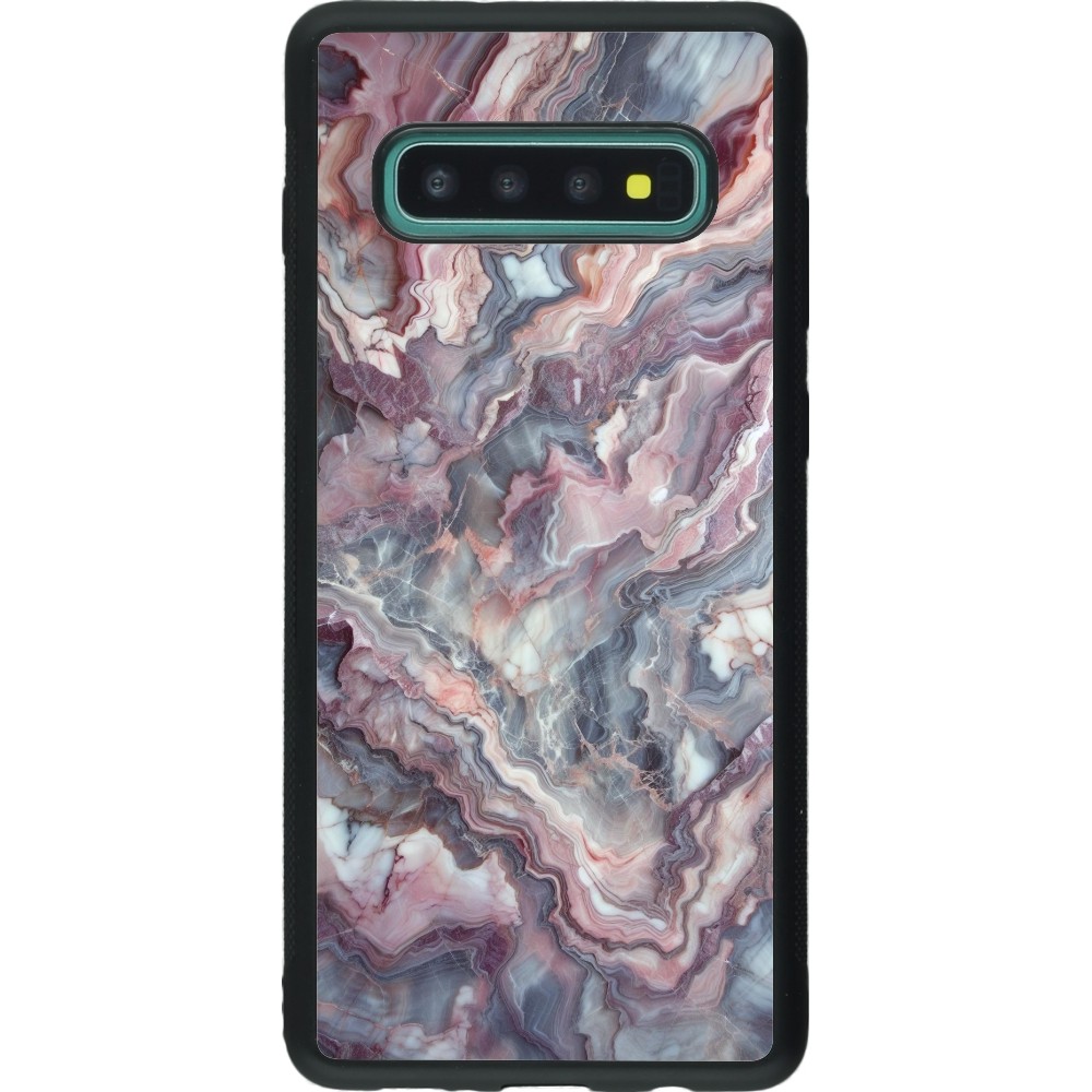 Coque Samsung Galaxy S10+ - Silicone rigide noir Marbre violette argentée