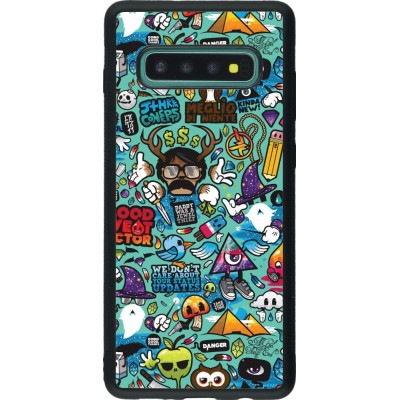 Coque Samsung Galaxy S10+ - Silicone rigide noir Mixed Cartoons Turquoise