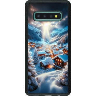 Coque Samsung Galaxy S10+ - Silicone rigide noir Mont Neige Lumière