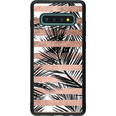 Coque Samsung Galaxy S10+ - Silicone rigide noir Palm trees gold stripes