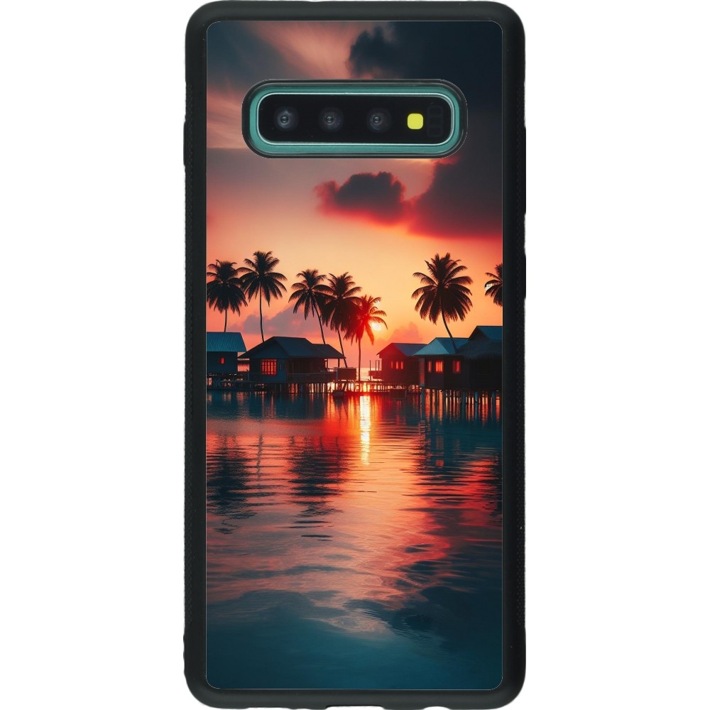 Coque Samsung Galaxy S10+ - Silicone rigide noir Paradis Maldives