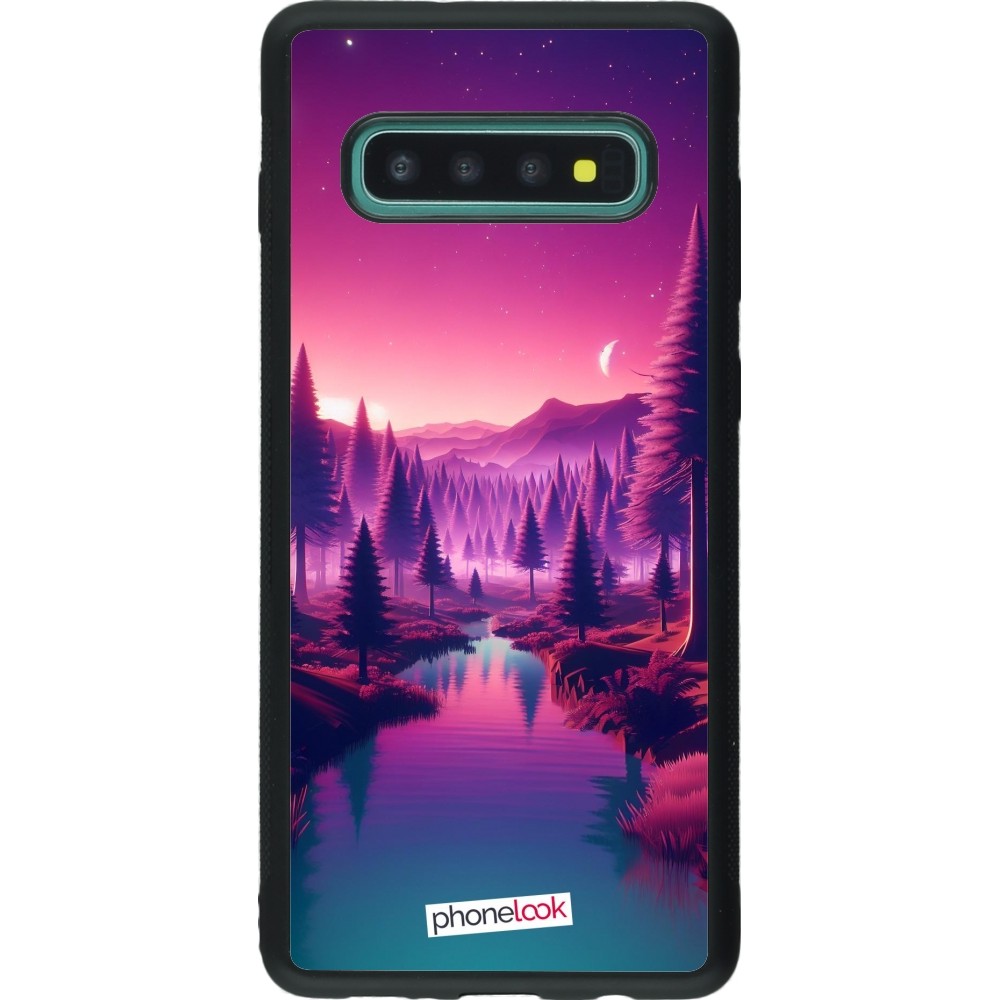 Coque Samsung Galaxy S10+ - Silicone rigide noir Paysage Violet-Rose